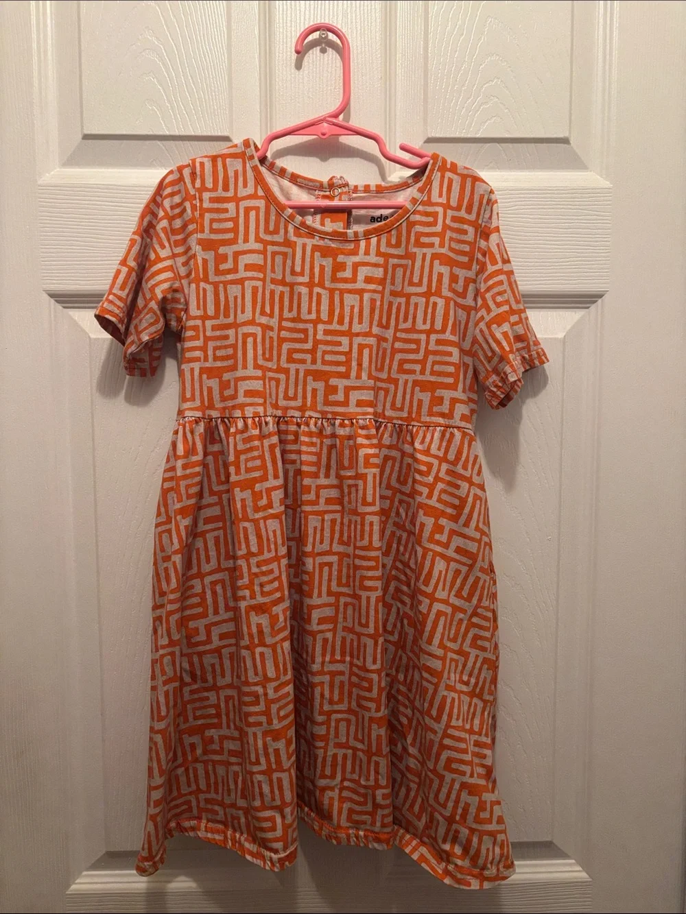 Girls' Orange Geo Pattern Short Sleeve Dress by